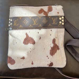 Reclaimed Louis Vuitton material, calfskin crossbody bag